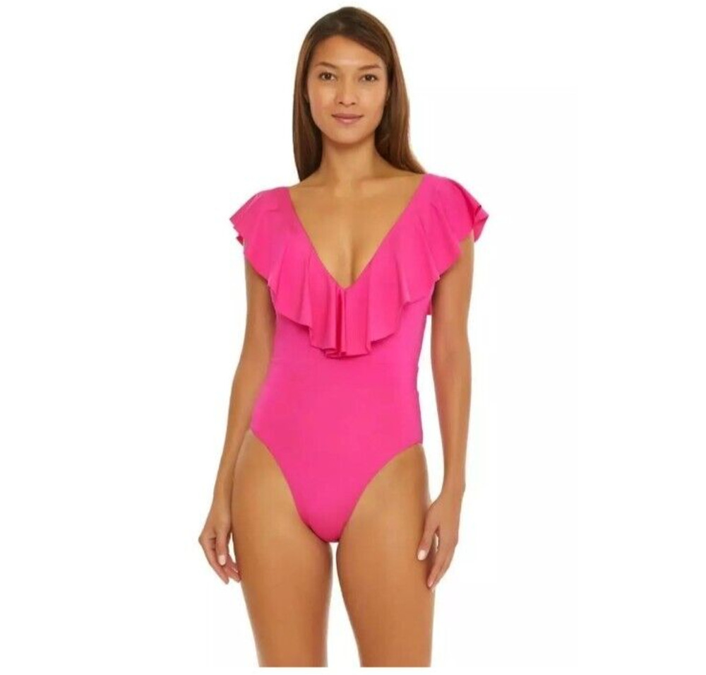NEW Trina Turk Womens Monaco Ruffle One Peice Swimsuit Rose Pink Size 4-$154